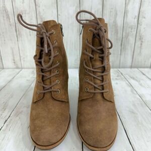 Kork-Ease Women's Suede Lace Up Brown Heeled Booties Side Zip 8.5M